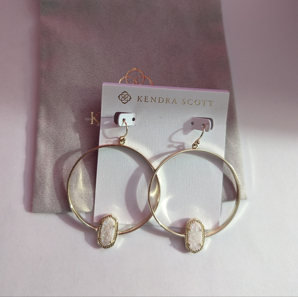 Kendra Scott Elora Earrings Gold White Iridescent Drusy